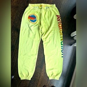 Neon yellow, authentic Aviator Nation size large drawstring sweatpants